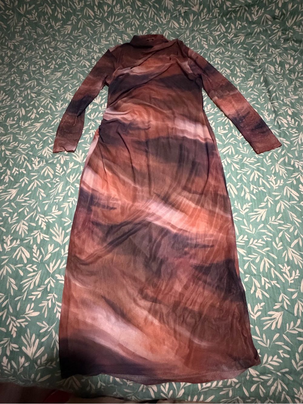 SHEIN Brown Marble-Print Long Sleeve Maxi Dress